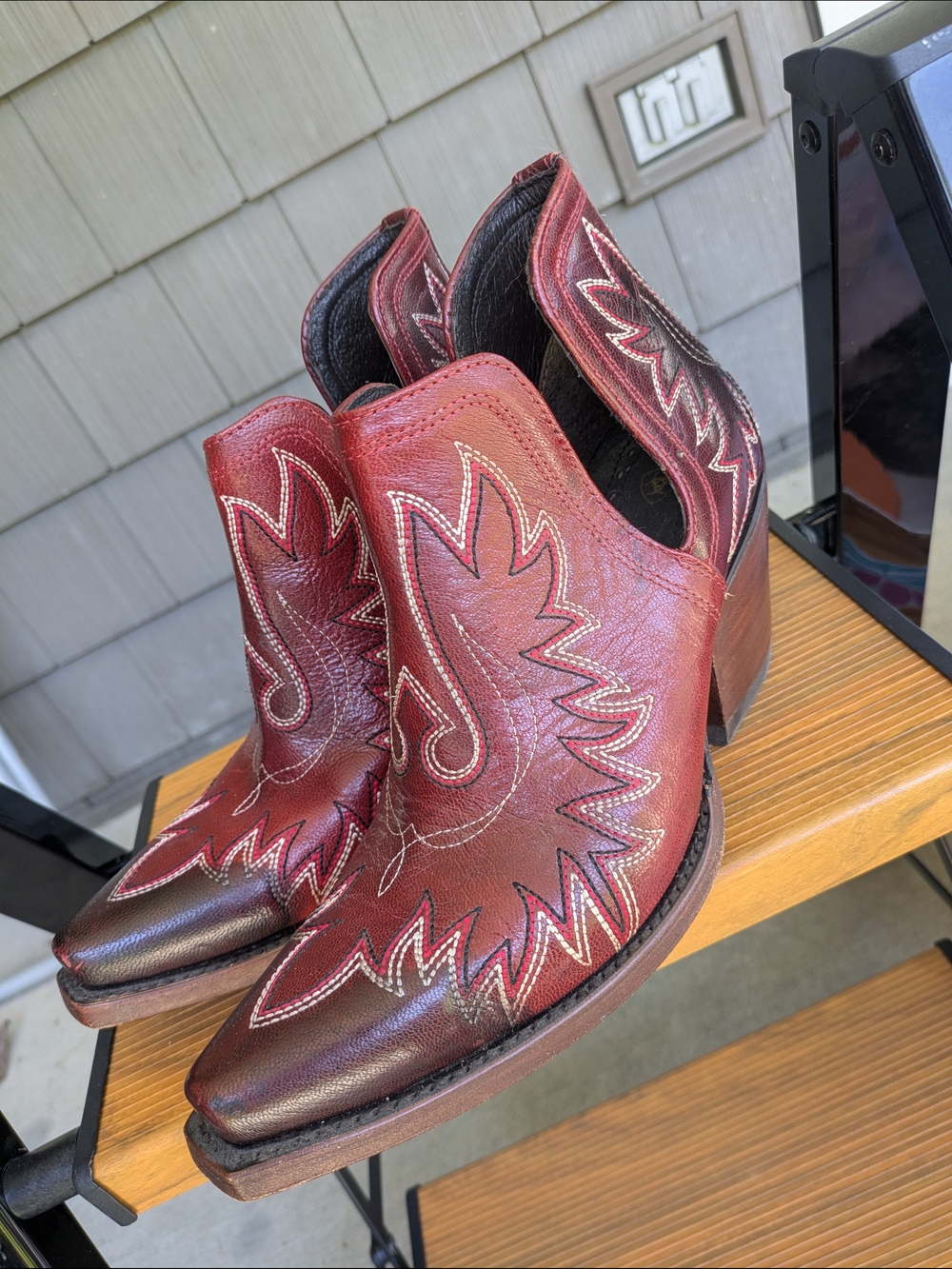 Ariat Burgundy Western Ankle Boots with Embroidered Detail
